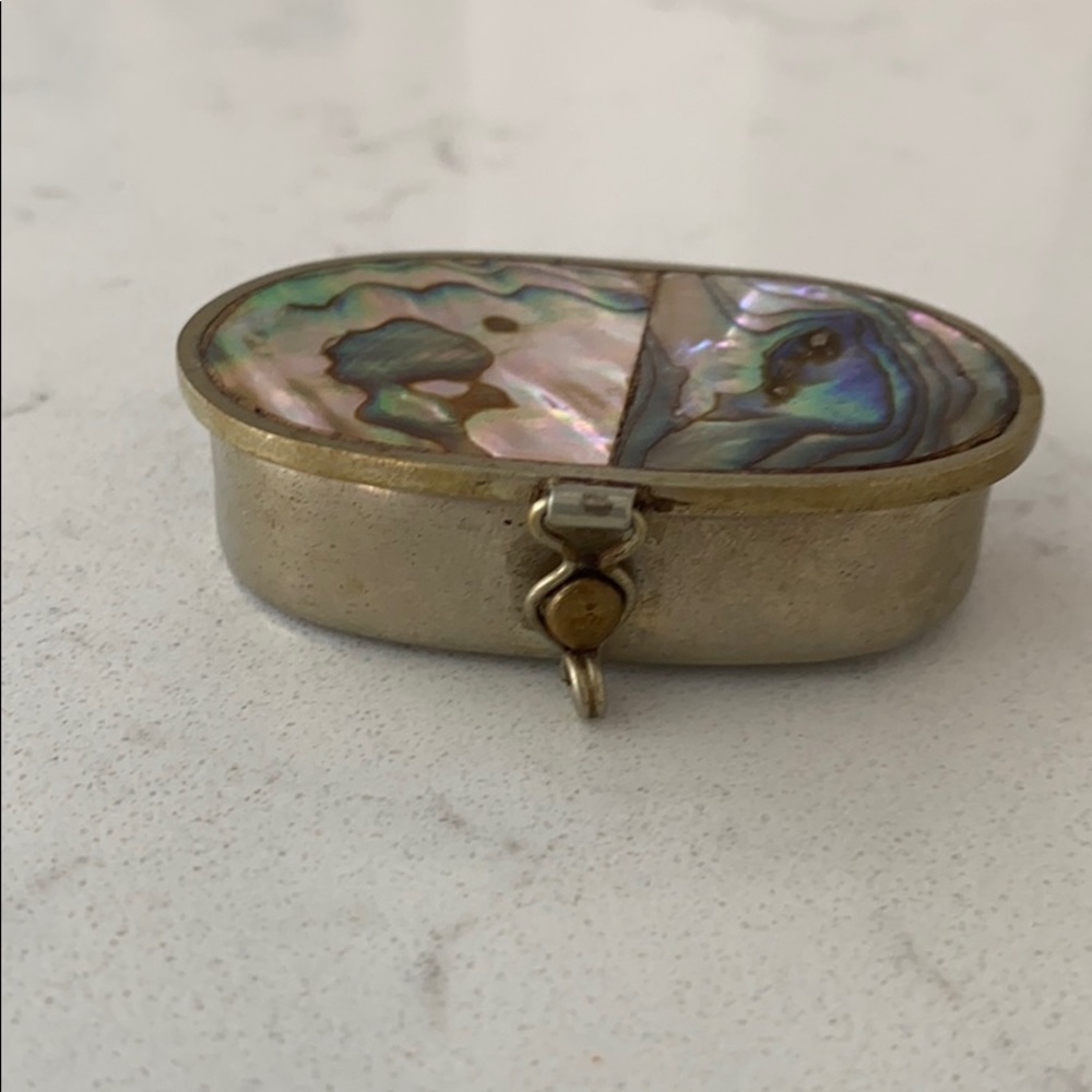 Vintage Alpaca Mexico silver + shell trinket box